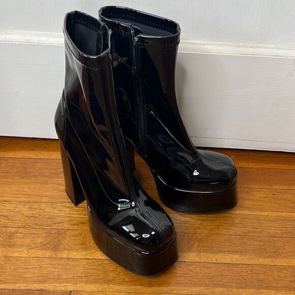 Princess Polly LIBBY PLATFORM Sock Boots BLACK Patent Size 9 New - Picture 12 of 12